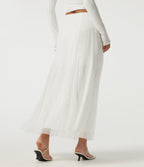 High Waisted A Line Contrast Mesh Midi Casual Skirt — White — view 2