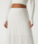 High Waisted A Line Contrast Mesh Midi Casual Skirt — White — view 5