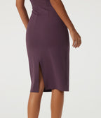 Boat Neck Sleeveless Ruched Pencil Midi Work Dress — Plum Wine — view 5