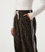 High Waisted Leopard Print Wide Leg Drawstring Side Stripe Casual Trousers with Pockets — Wildmark — view 4