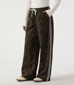 High Waisted Leopard Print Wide Leg Drawstring Side Stripe Casual Trousers with Pockets — Wildmark — view 1