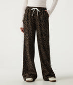 High Waisted Leopard Print Wide Leg Drawstring Side Stripe Casual Trousers with Pockets — Wildmark — view 3