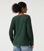 Ribbed Knit Round Neck Long Sleeve Casual Top — Mottled Greenlake — view 2