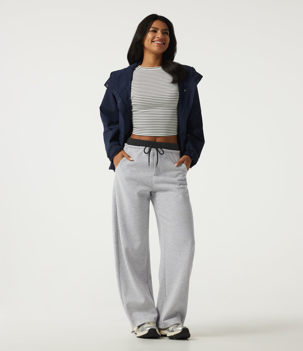 Mid Rise Drawstring Barrel Leg Fleece Casual Cotton Sweatpants with Pockets — Vapor Blue — view 7