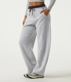 Mid Rise Drawstring Barrel Leg Fleece Casual Cotton Sweatpants with Pockets — Vapor Blue — view 1