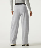Mid Rise Drawstring Barrel Leg Fleece Casual Cotton Sweatpants with Pockets — Vapor Blue — view 2