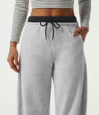 Mid Rise Drawstring Barrel Leg Fleece Casual Cotton Sweatpants with Pockets — Vapor Blue — view 4