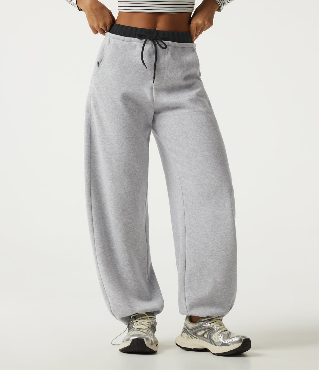 Mid Rise Drawstring Barrel Leg Fleece Casual Cotton Sweatpants with Pockets — Vapor Blue — view 3