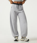 Mid Rise Drawstring Barrel Leg Fleece Casual Cotton Sweatpants with Pockets — Vapor Blue — view 3
