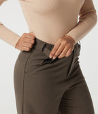 High Waisted Straight Leg Work Trousers with Pockets — Chestvale Brown — view 6