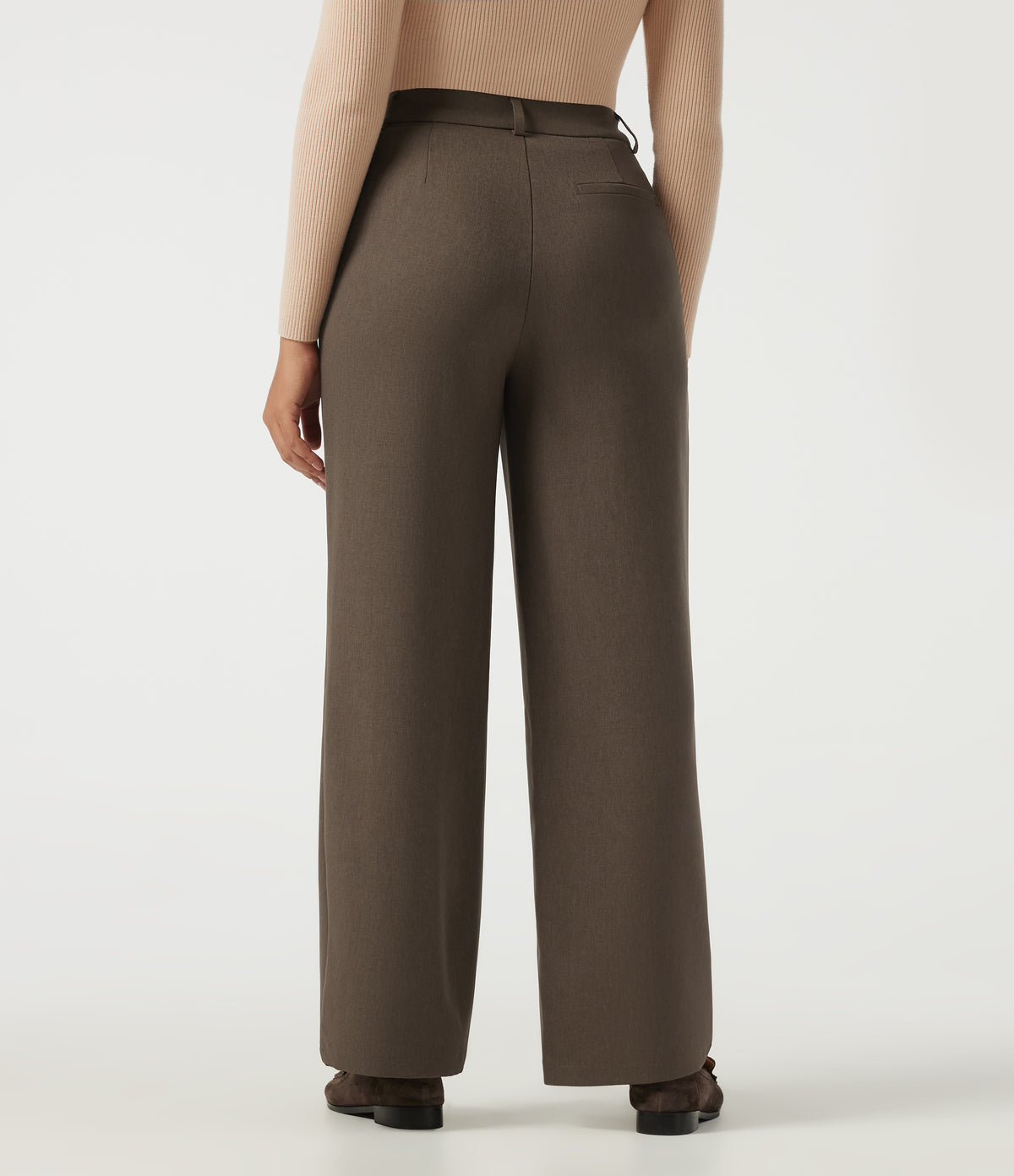 High Waisted Straight Leg Work Trousers with Pockets — Chestvale Brown — view 2