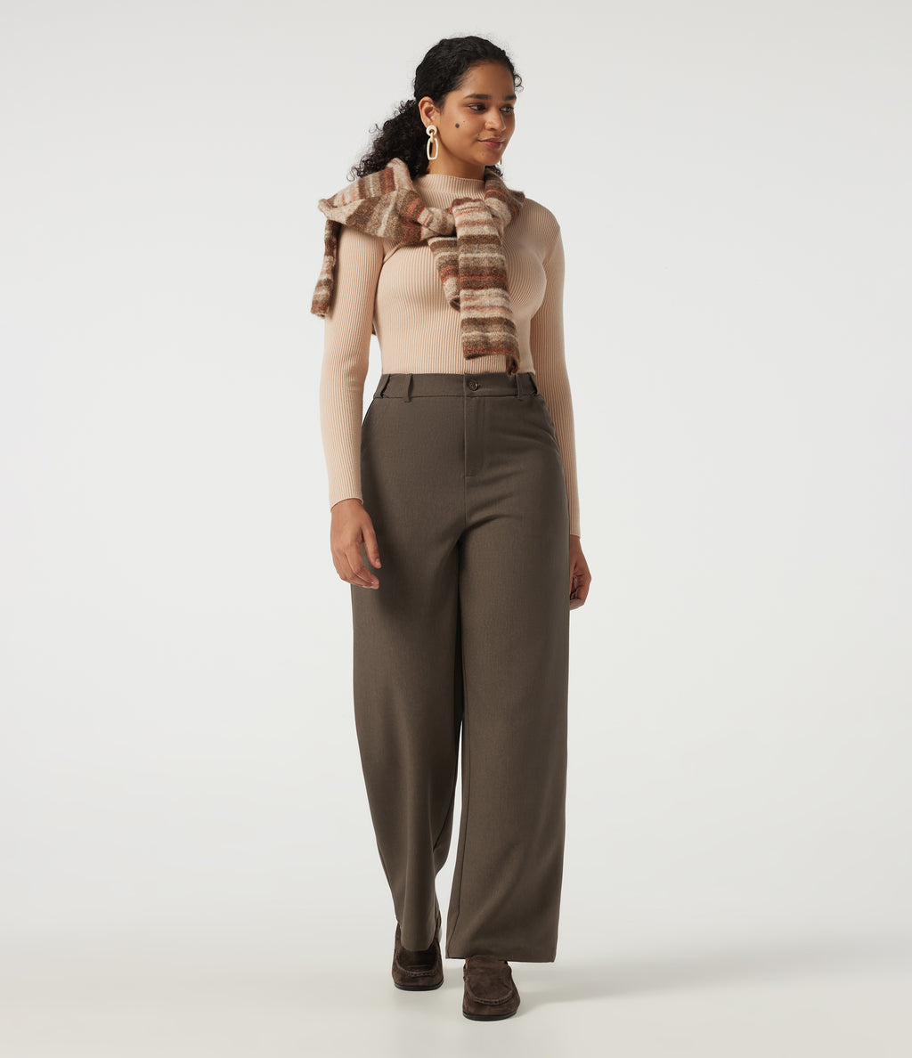 High Waisted Straight Leg Work Trousers with Pockets — Chestvale Brown — view 7