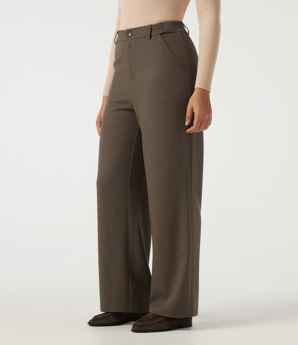 High Waisted Straight Leg Work Trousers with Pockets — Chestvale Brown — view 3