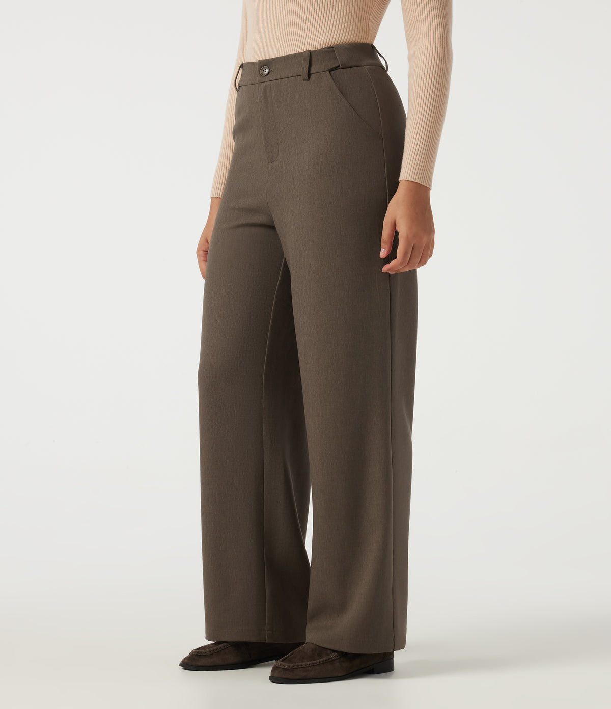 High Waisted Straight Leg Work Trousers with Pockets — Chestvale Brown — view 3