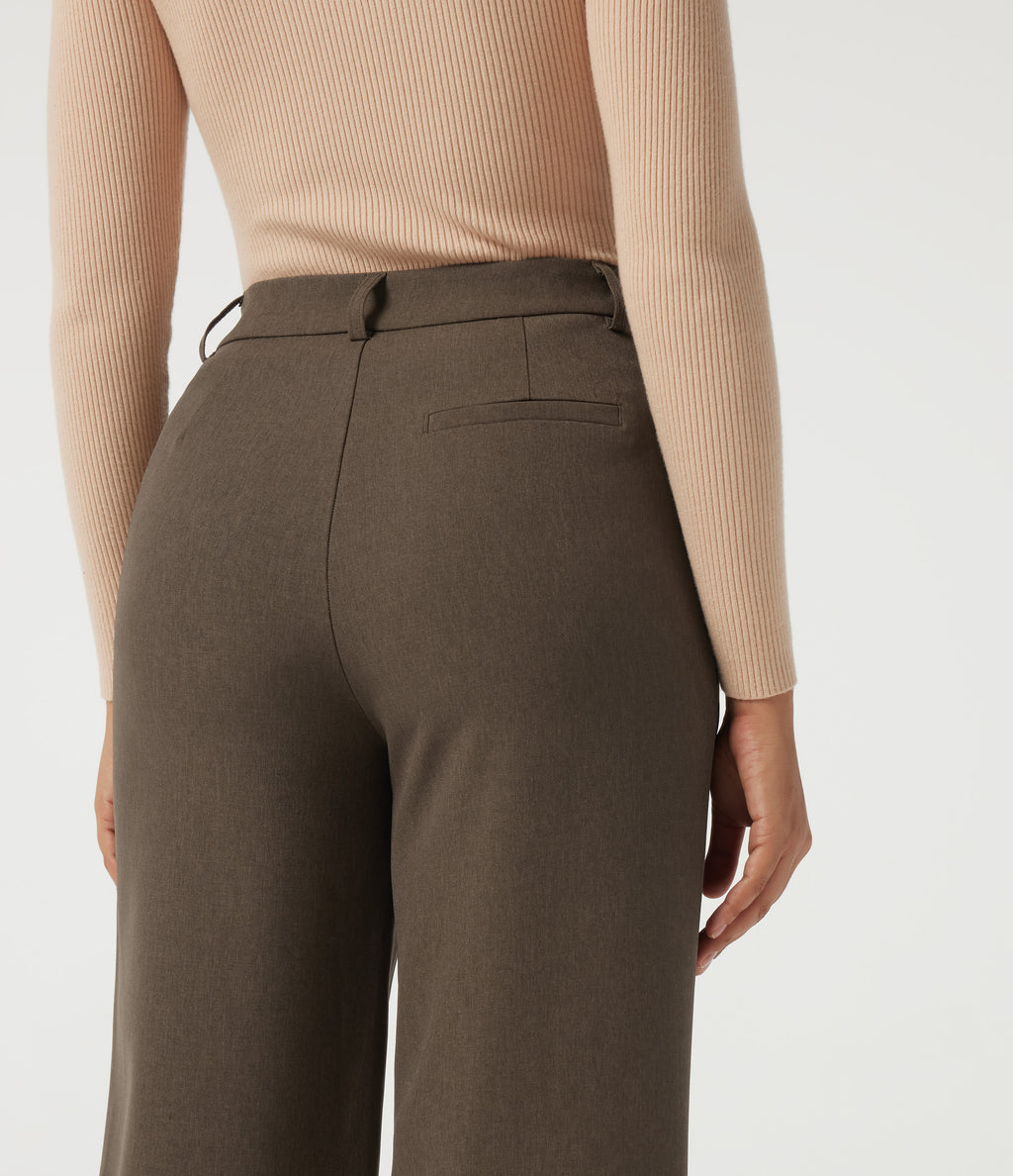 High Waisted Straight Leg Work Trousers with Pockets — Chestvale Brown — view 5