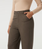 High Waisted Straight Leg Work Trousers with Pockets — Chestvale Brown — view 4
