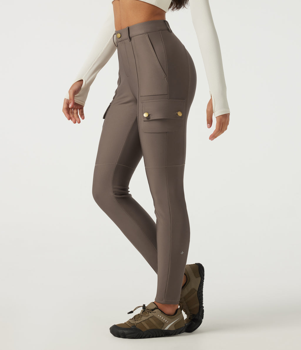 High Waisted Skinny Hiking Trousers with Pockets — Hay Brown — view 1