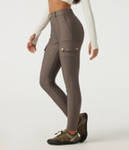 High Waisted Skinny Hiking Trousers with Pockets — Hay Brown — view 1