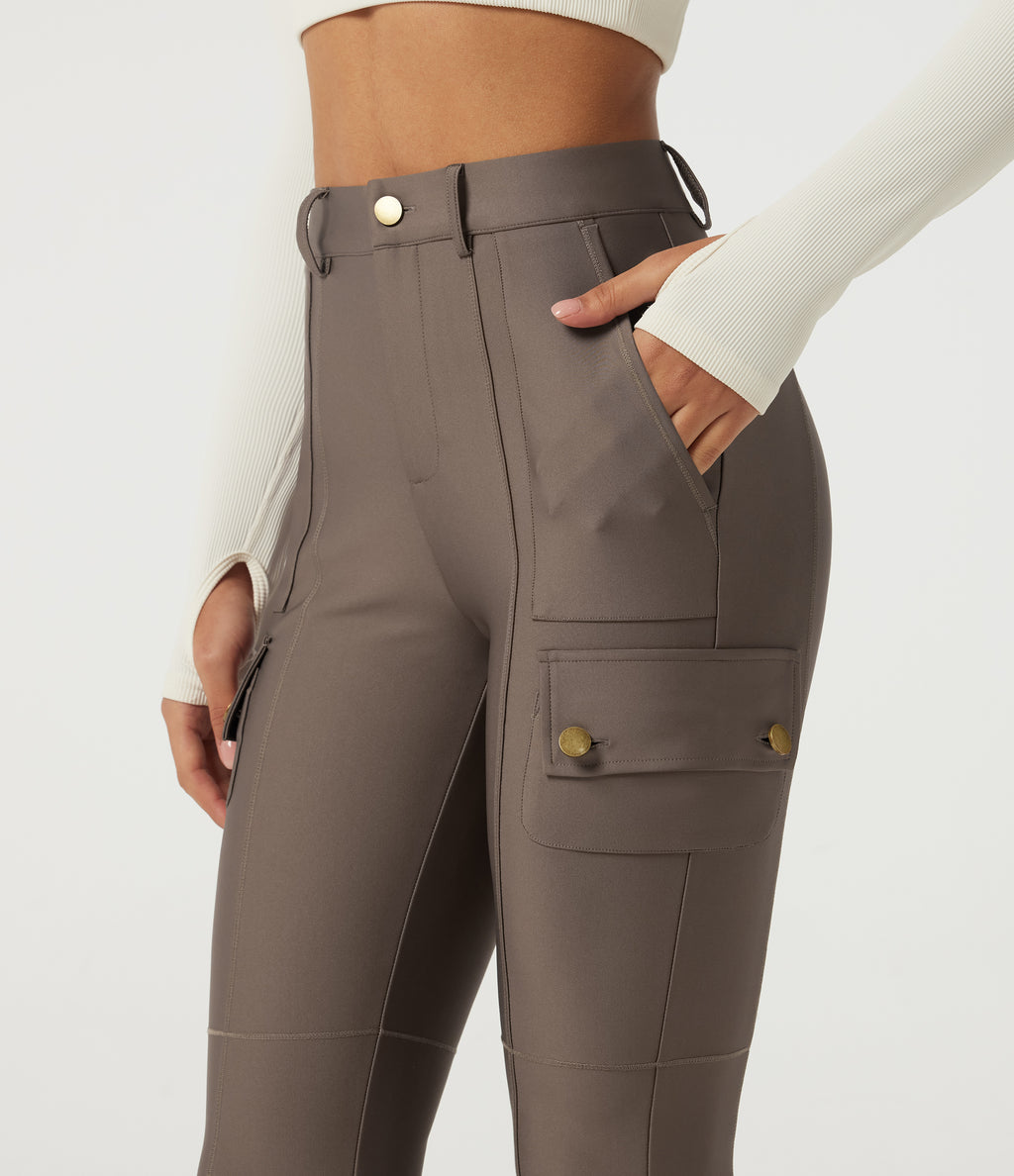High Waisted Skinny Hiking Trousers with Pockets — Hay Brown — view 4