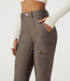 High Waisted Skinny Hiking Trousers with Pockets — Hay Brown — view 4