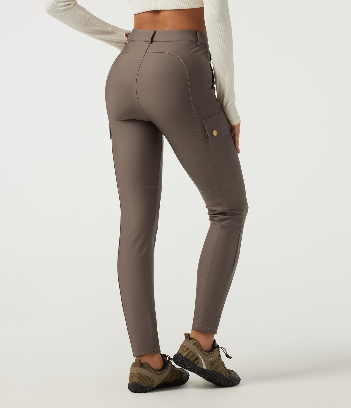High Waisted Skinny Hiking Trousers with Pockets — Hay Brown — view 2