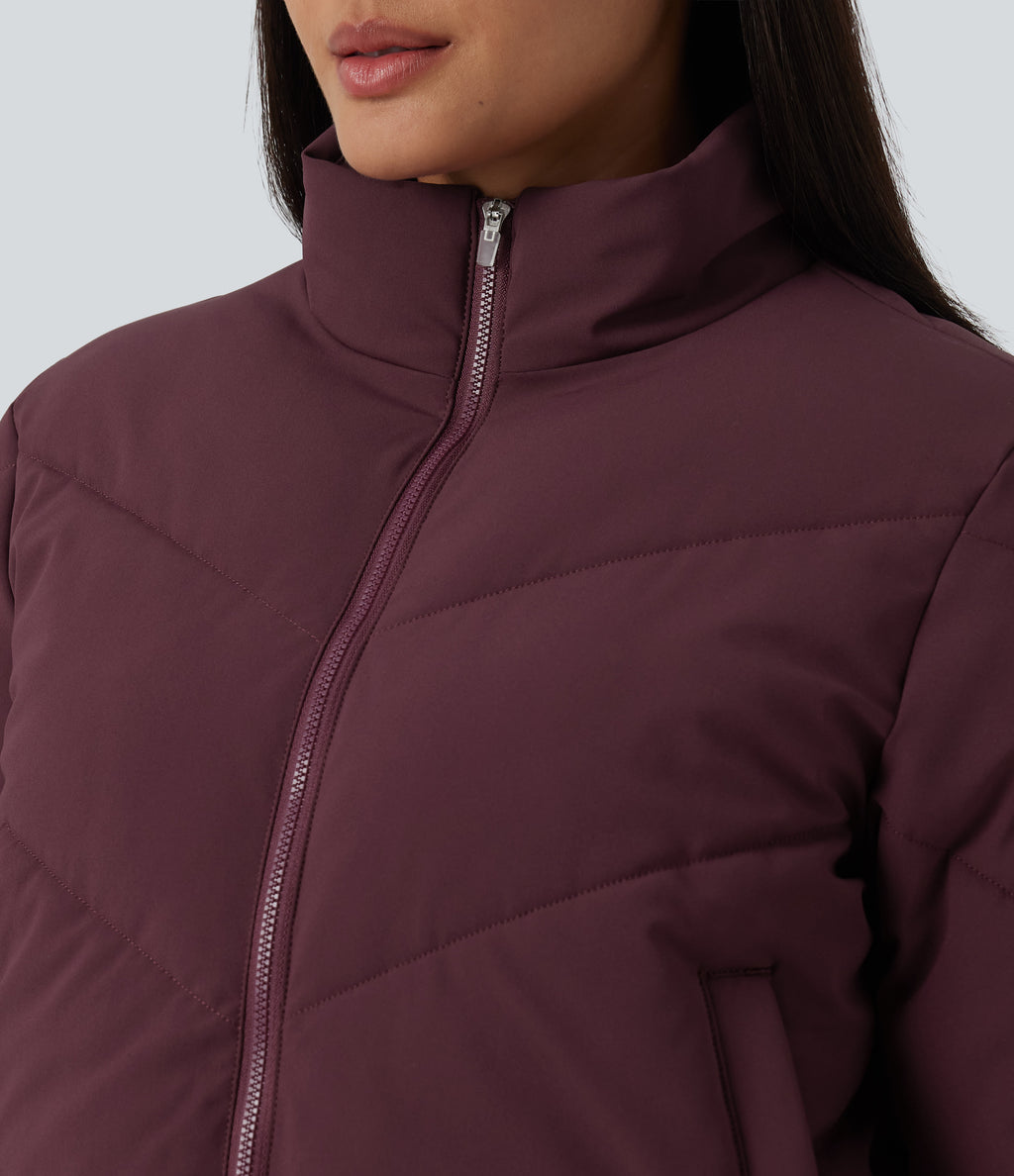 PuffFlex 3-in-1 High Neck Long Sleeve Padded Jacket with Thumbholes and Pockets — Berry Red — view 5