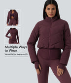 PuffFlex 3-in-1 High Neck Long Sleeve Padded Jacket with Thumbholes and Pockets — Berry Red — view 1