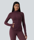 PuffFlex 3-in-1 High Neck Long Sleeve Padded Jacket with Thumbholes and Pockets — Berry Red — view 8