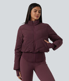 PuffFlex 3-in-1 High Neck Long Sleeve Padded Jacket with Thumbholes and Pockets — Berry Red — view 4