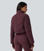 PuffFlex 3-in-1 High Neck Long Sleeve Padded Jacket with Thumbholes and Pockets — Berry Red — view 2