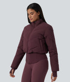 PuffFlex 3-in-1 High Neck Long Sleeve Padded Jacket with Thumbholes and Pockets — Berry Red — view 3