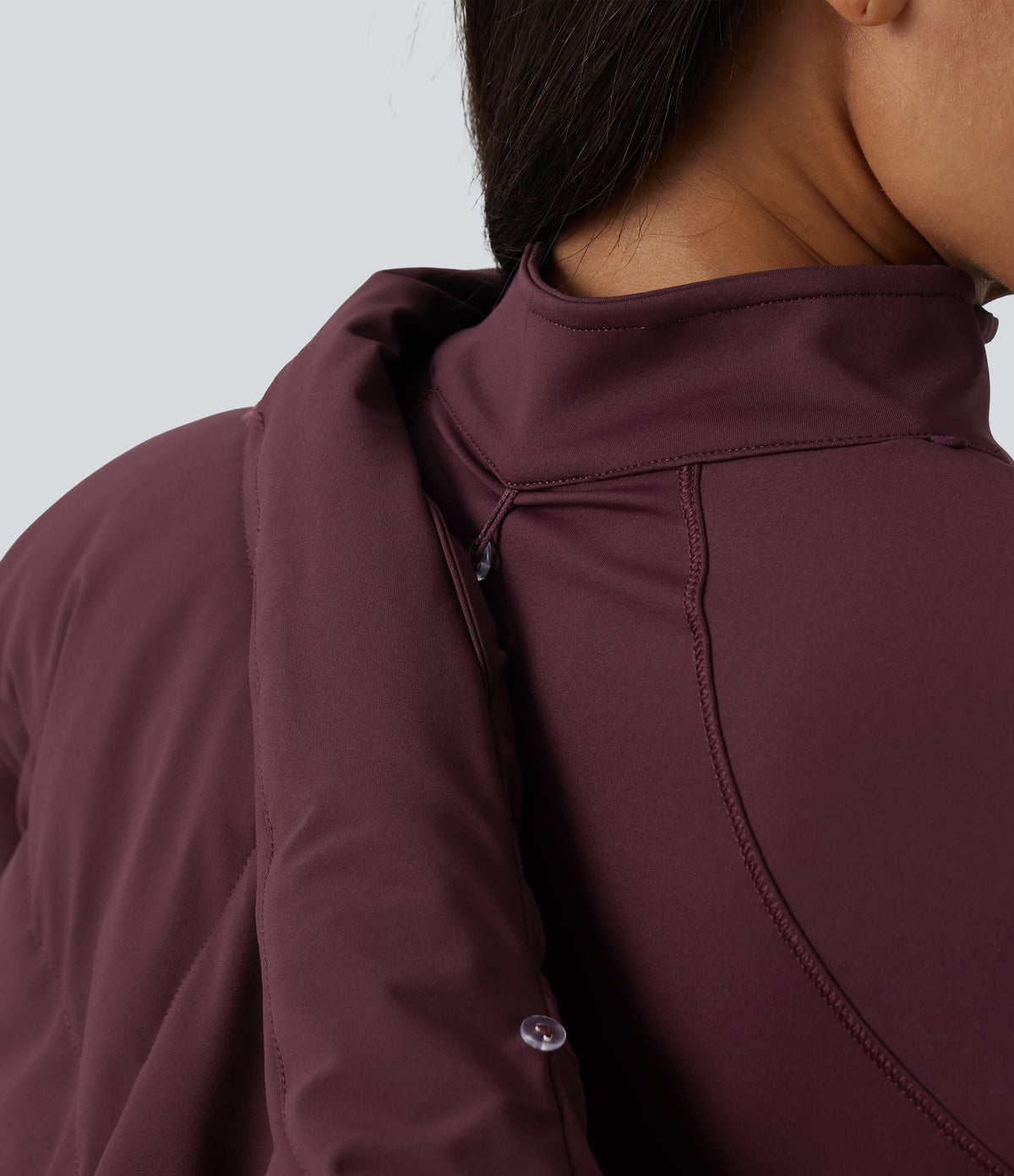 PuffFlex 3-in-1 High Neck Long Sleeve Padded Jacket with Thumbholes and Pockets — Berry Red — view 6