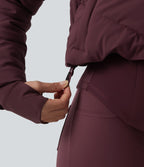 PuffFlex 3-in-1 High Neck Long Sleeve Padded Jacket with Thumbholes and Pockets — Berry Red — view 7