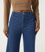 Mid Rise Stretchy Knit Straight Leg Casual Jeans with Pockets — Gulf Stream Blue Denim — view 4