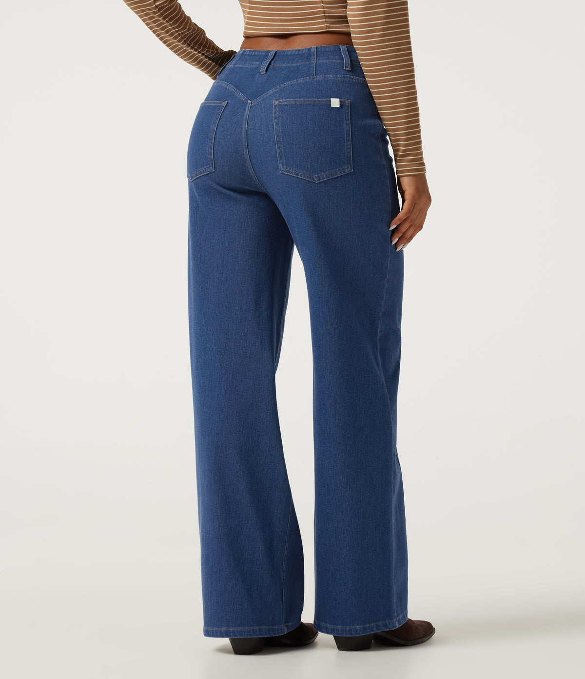 Mid Rise Stretchy Knit Straight Leg Casual Jeans with Pockets — Gulf Stream Blue Denim — view 2