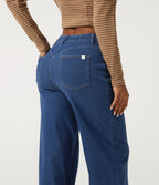 Mid Rise Stretchy Knit Straight Leg Casual Jeans with Pockets — Gulf Stream Blue Denim — view 5