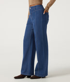 Mid Rise Stretchy Knit Straight Leg Casual Jeans with Pockets — Gulf Stream Blue Denim — view 3