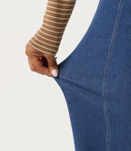 Mid Rise Stretchy Knit Straight Leg Casual Jeans with Pockets — Gulf Stream Blue Denim — view 6
