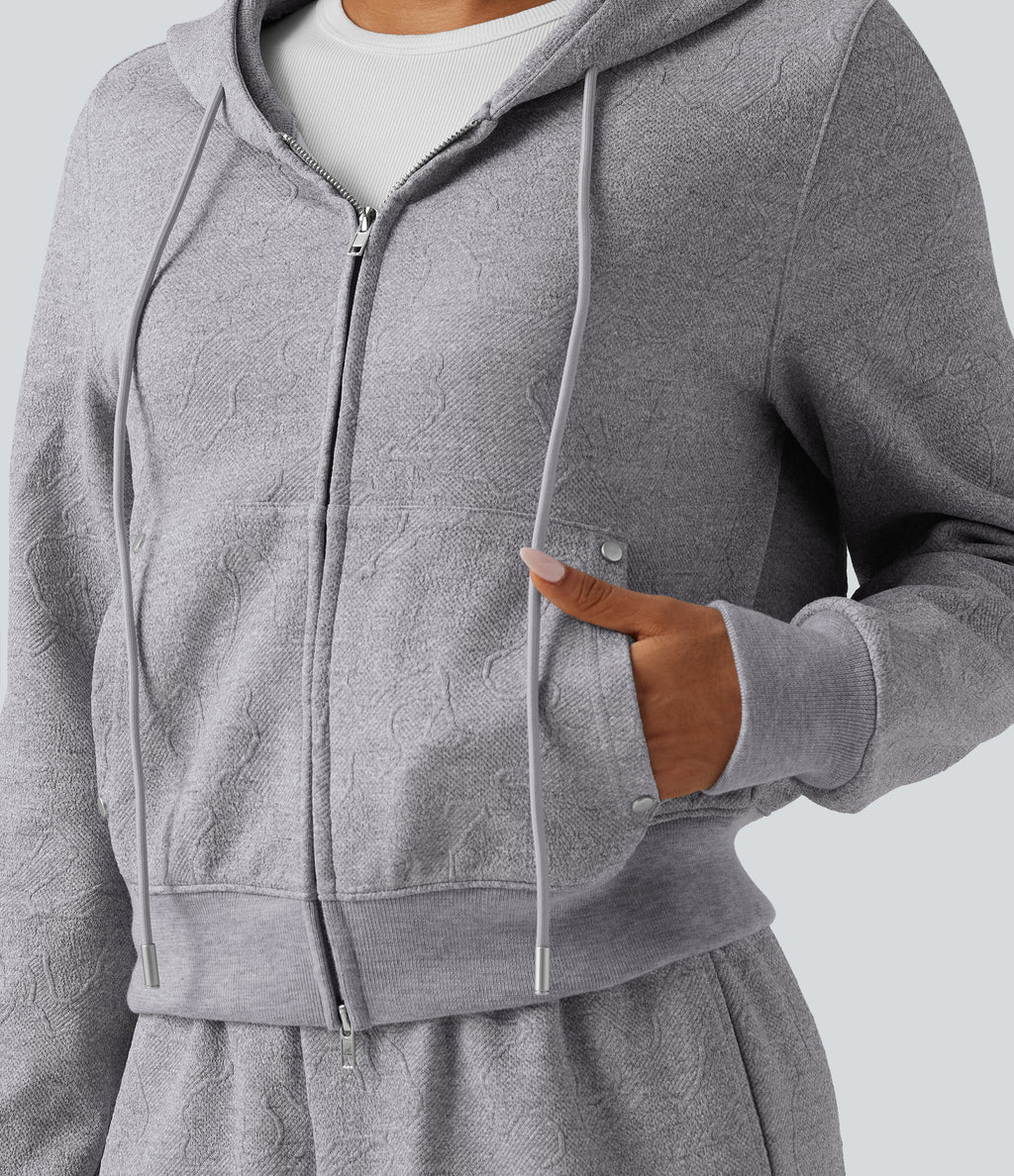 Hooded Long Sleeve Casual Jacket with Pockets — Grey — view 6