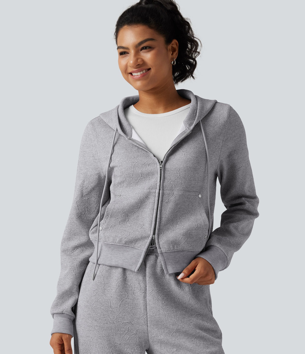 Hooded Long Sleeve Casual Jacket with Pockets — Grey — view 4
