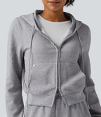 Hooded Long Sleeve Casual Jacket with Pockets — Grey — view 5