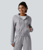 Hooded Long Sleeve Casual Jacket with Pockets — Grey — view 1