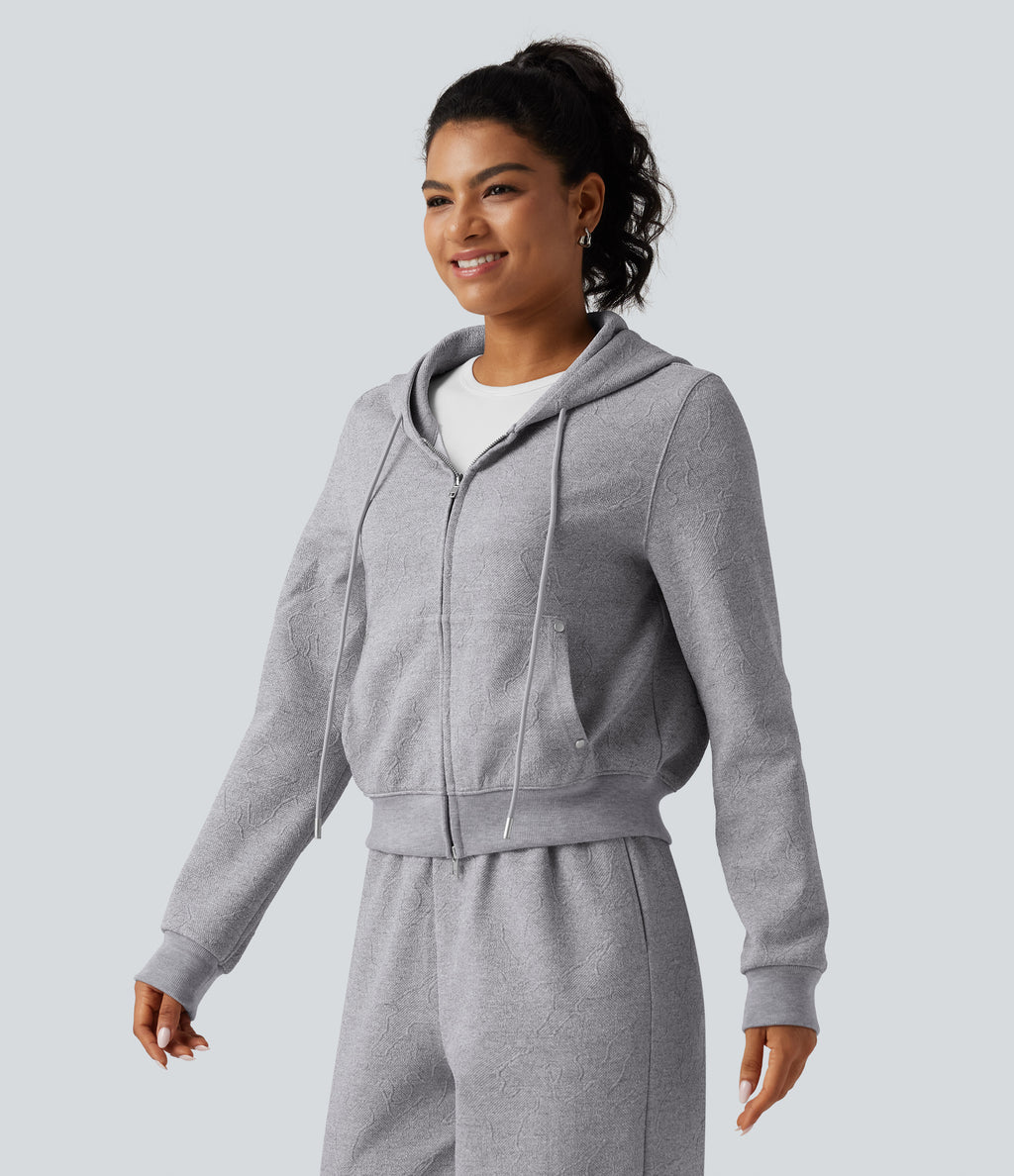 Hooded Long Sleeve Casual Jacket with Pockets — Grey — view 3