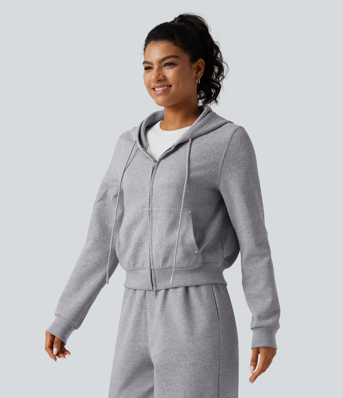 Hooded Long Sleeve Casual Jacket with Pockets — Grey — view 3
