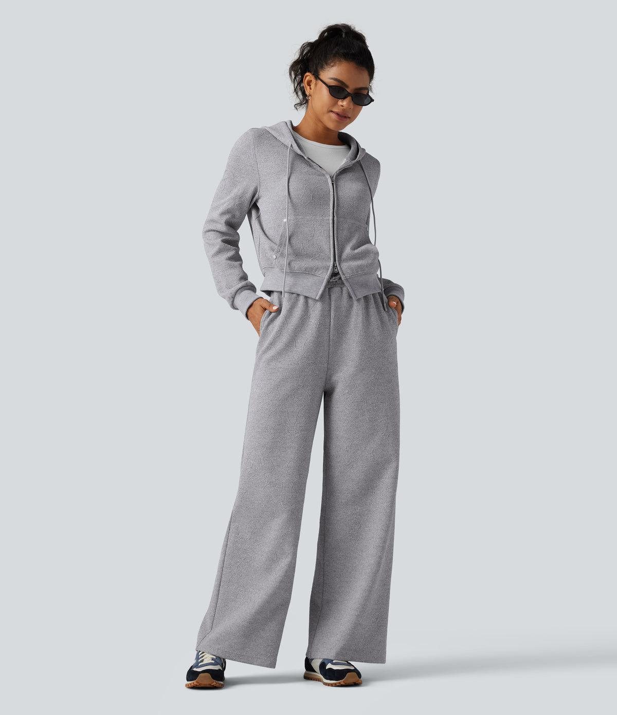 Hooded Long Sleeve Casual Jacket with Pockets — Grey — view 7
