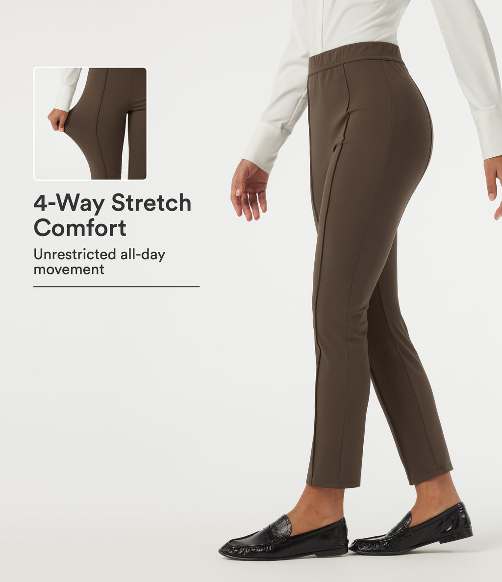 High Waisted Slim Pintuck Work Trousers — Chocolate Martini — view 1