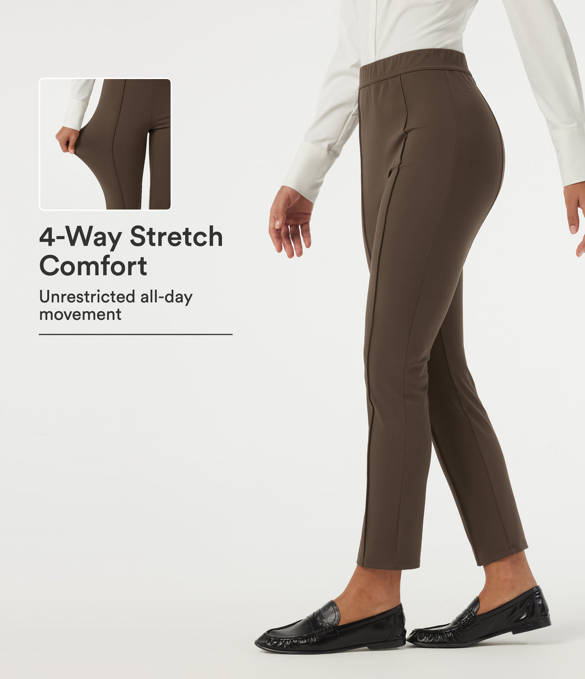High Waisted Slim Pintuck Work Trousers — Chocolate Martini — view 1