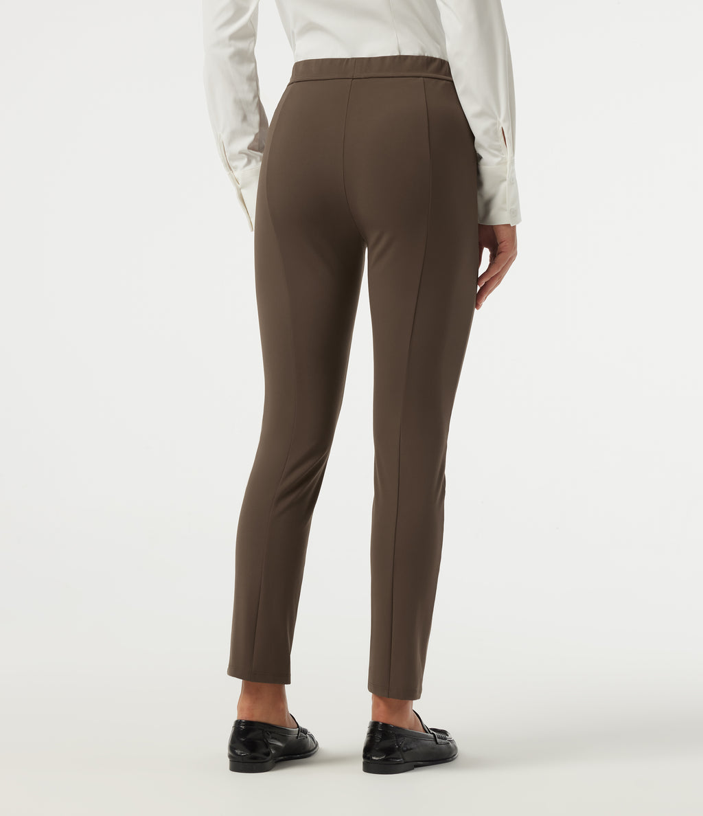 High Waisted Slim Pintuck Work Trousers — Chocolate Martini — view 3