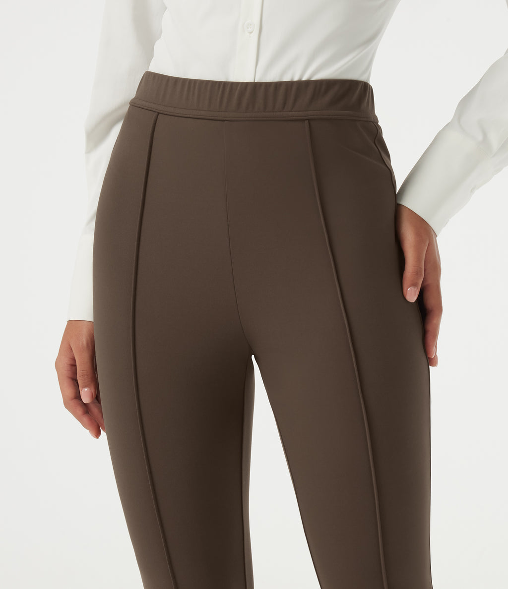 High Waisted Slim Pintuck Work Trousers — Chocolate Martini — view 4