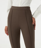 High Waisted Slim Pintuck Work Trousers — Chocolate Martini — view 4